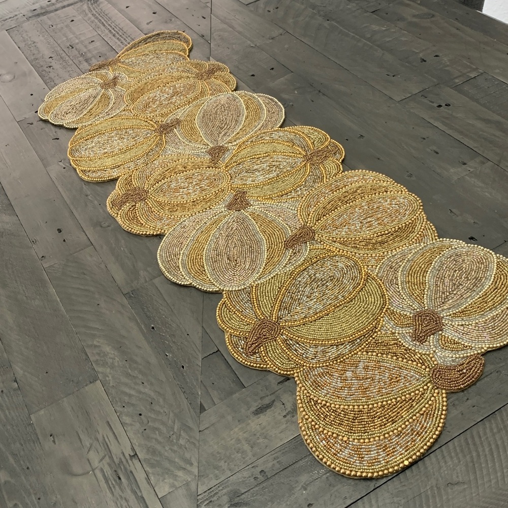 Tahari Home - Beaded Gold Pumpkin Centerpiece Table Runner